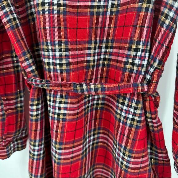 H&M girl’s belted red checkered plaid button down shirt dress Size US 10 - Picture 7 of 8